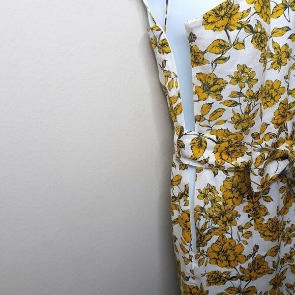 Christy Lynn Linen Floral One Shoulder Midi Dress 0 Yellow Party Wedding Event - Picture 8 of 11